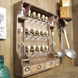 Meuble à Épices De Style Vintage (Teinte Bois) avec 15 Bulles + Bouteilles Huiles - Bulles d'épices