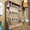 Meuble à Épices De Style Vintage (Teinte Bois) avec 15 Bulles + Bouteilles Huiles - Bulles d'épices