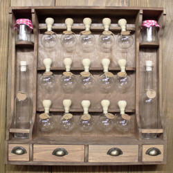 Meuble à Épices De Style Vintage (Teinte Bois) avec 15 Bulles + Bouteilles Huiles - Bulles d'épices