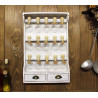 Étagère à épices en bois de style vintage avec patine blanche et 15 bulles en verre - Bulles d'épices