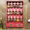Vintage Style Wooden Spice Rack with 15 Glass Bubbles (Red Patina) - Bulles d'épices