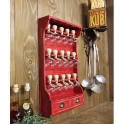 Vintage Style Wooden Spice Rack with 15 Glass Bubbles (Red Patina) - Bulles d'épices