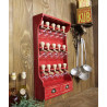 Vintage Style Wooden Spice Rack with 15 Glass Bubbles (Red Patina) - Bulles d'épices