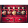 Vintage Style Wooden Spice Rack with 15 Glass Bubbles (Red Patina) - Bulles d'épices