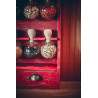 Vintage Style Wooden Spice Rack with 15 Glass Bubbles (Red Patina) - Bulles d'épices