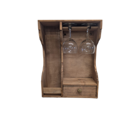 Coffret à vin en bois artisanal avec 2 verres et 1 tiroir – Fabriqué en France