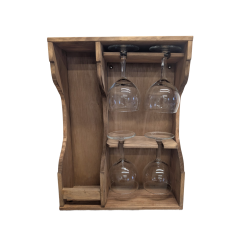 Coffret à vin en bois artisanal avec 4 verres – Fabriqué en France