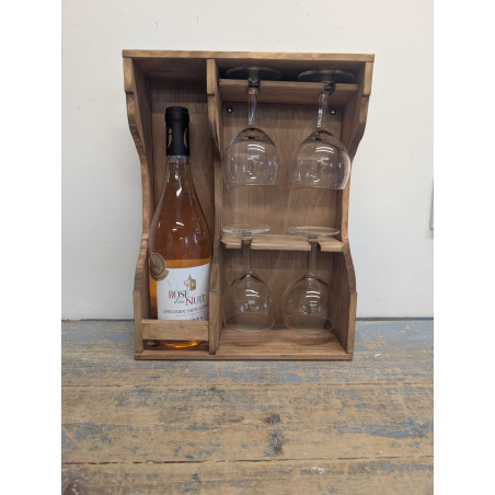Coffret à vin en bois artisanal avec 4 verres – Fabriqué en France