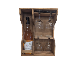 Coffret à vin en bois artisanal avec 4 verres – Fabriqué en France