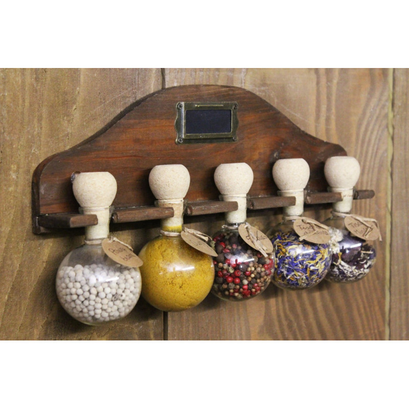 Étagère murale à épices en bois | 5 Bulles d'Épices